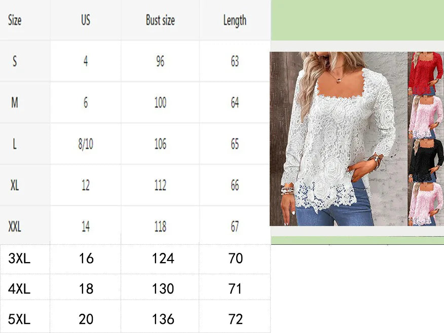 U Collar Long Sleeve Lace Loose T-shirts Summer Women Lace Patchwork Hollow Out Baggy Tee Shirt Tops MYH-myh221 Bazaare Mart