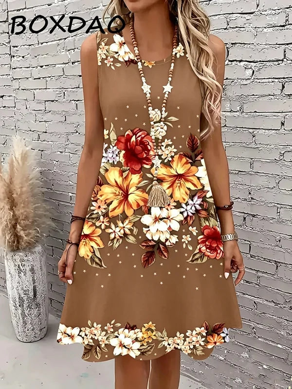 Large Size 3XL Women Tank dress Summer Loose Casual Sleeveless Floral Print Vest Dress Bazaare Mart