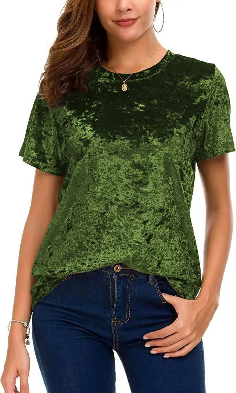 Plus Size Velvet Short Sleeve Top