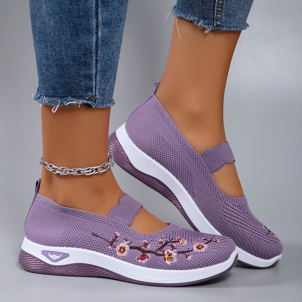Floral Breathable Mesh Flat Shoes