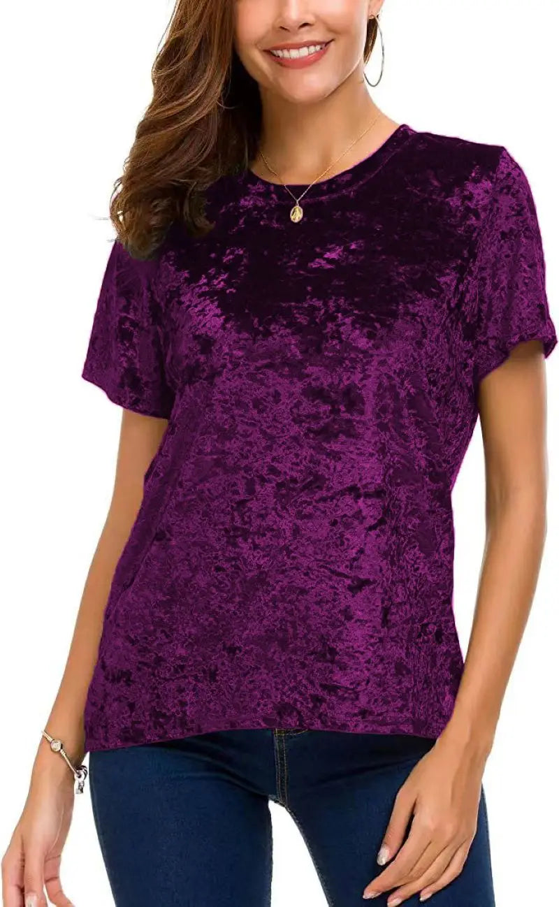 Plus Size Velvet Short Sleeve Top