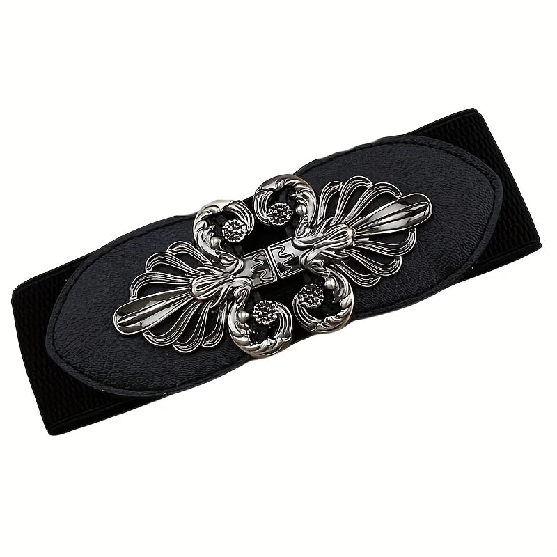 Vintage Buckle Wide Elastic Black Belt Bazaare Mart Wide Belt