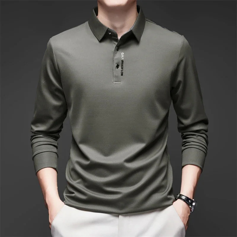 Men's Business Casual Long Sleeve Polo Shirt