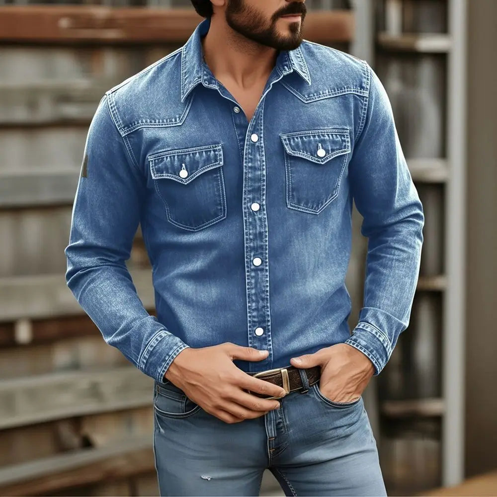 Men's Vintage Washed Denim Button Up Shirt