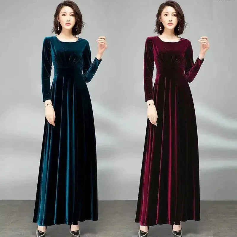 Long Sleeve Velvet Maxi Dress Bazaare Mart Long Sleeve Velvet Maxi Dress