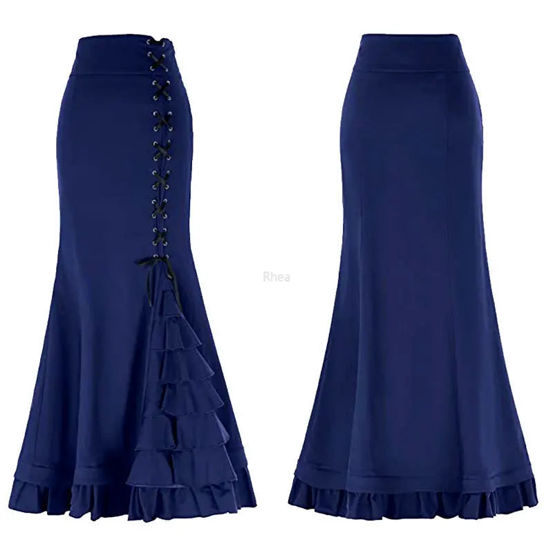 Vintage Steampunk Mermaid Maxi Skirt Bazaare Mart Gothic Vintage Victorian Steampunk Lace-Up Maxi Skirt