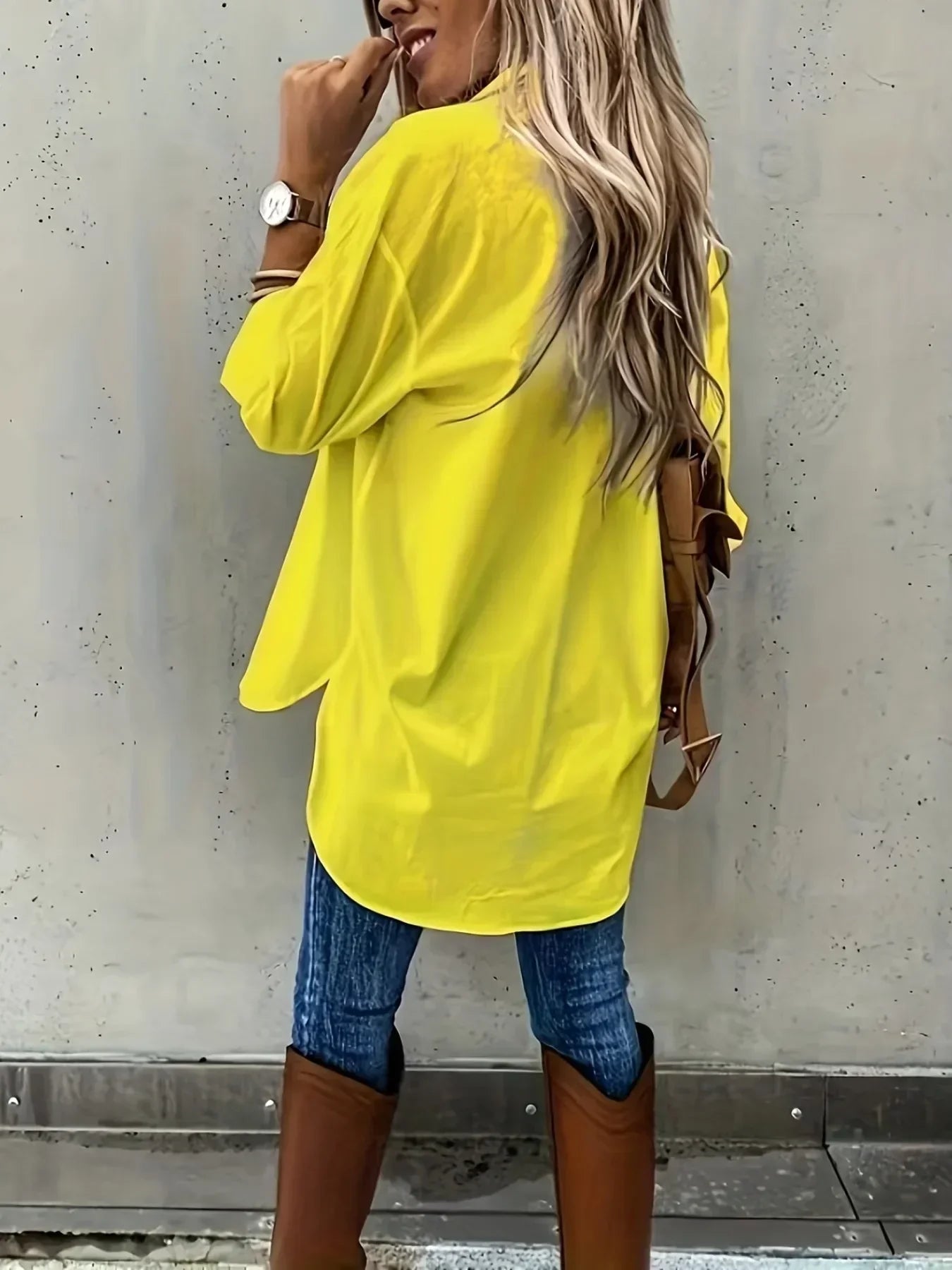 Solid Color Long Rolled Sleeve Button Up Shirt