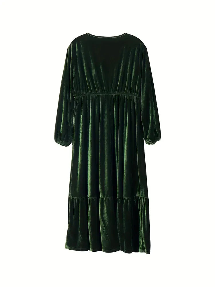 Velvet V-Neck Long-Sleeve Maxi Dress Bazaare Mart Long-Sleeve Maxi Dress