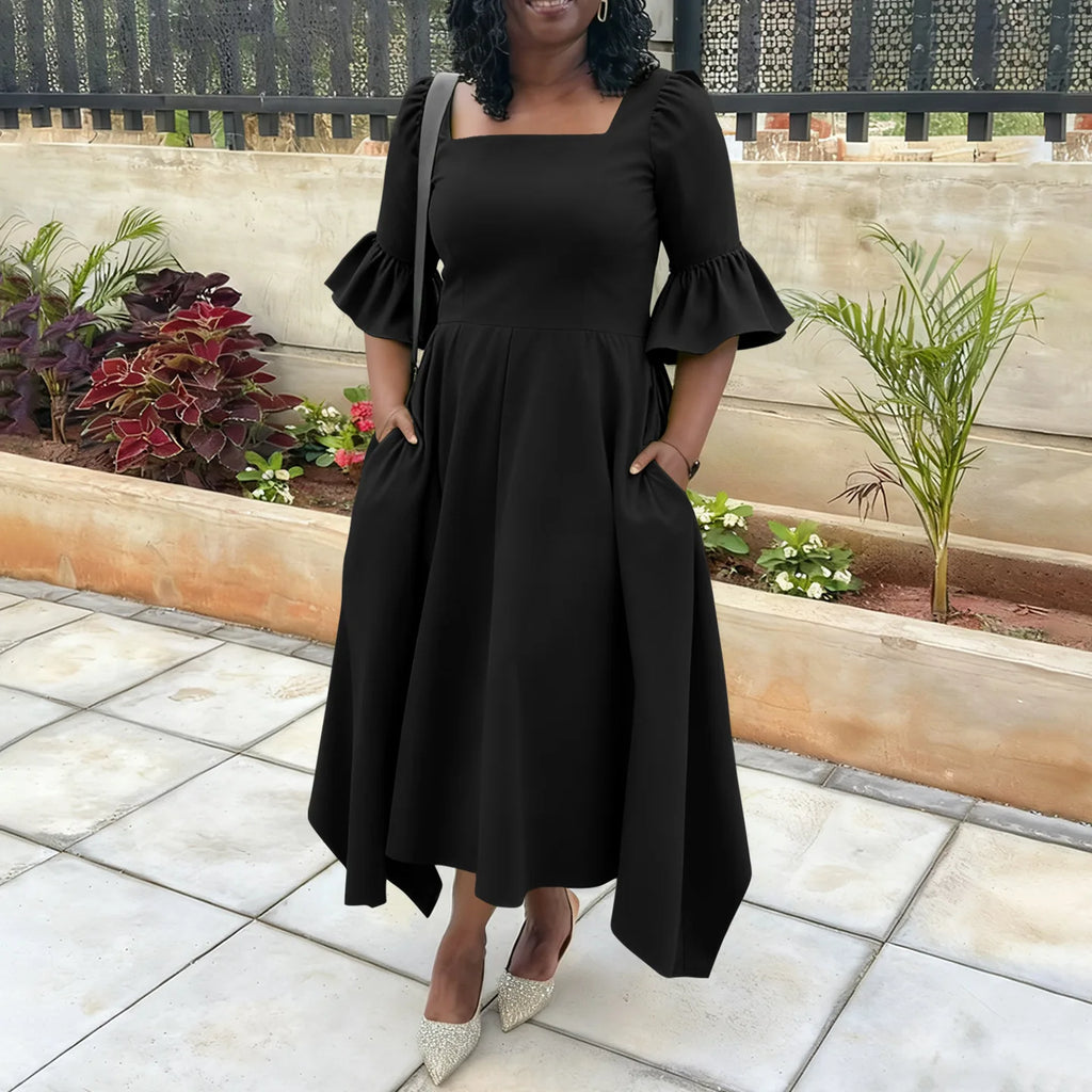 Ruffle Sleeve Square Neck Midi Dress Bazaare Mart Plus Size Half Sleeve Midi Dress