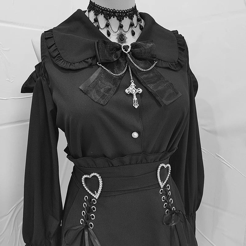 Women's Kawaii Lolita Blouse – Japanese-Inspired Peter Pan Collar Shirt with Lace & Bow Details Bazaare Mart Blouse