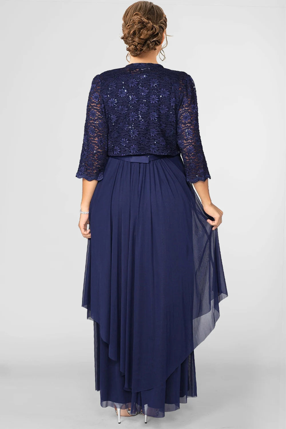 Formal Sequined Chiffon Pleated A-Line Maxi Dress Bazaare Mart Formal A-Line Maxi