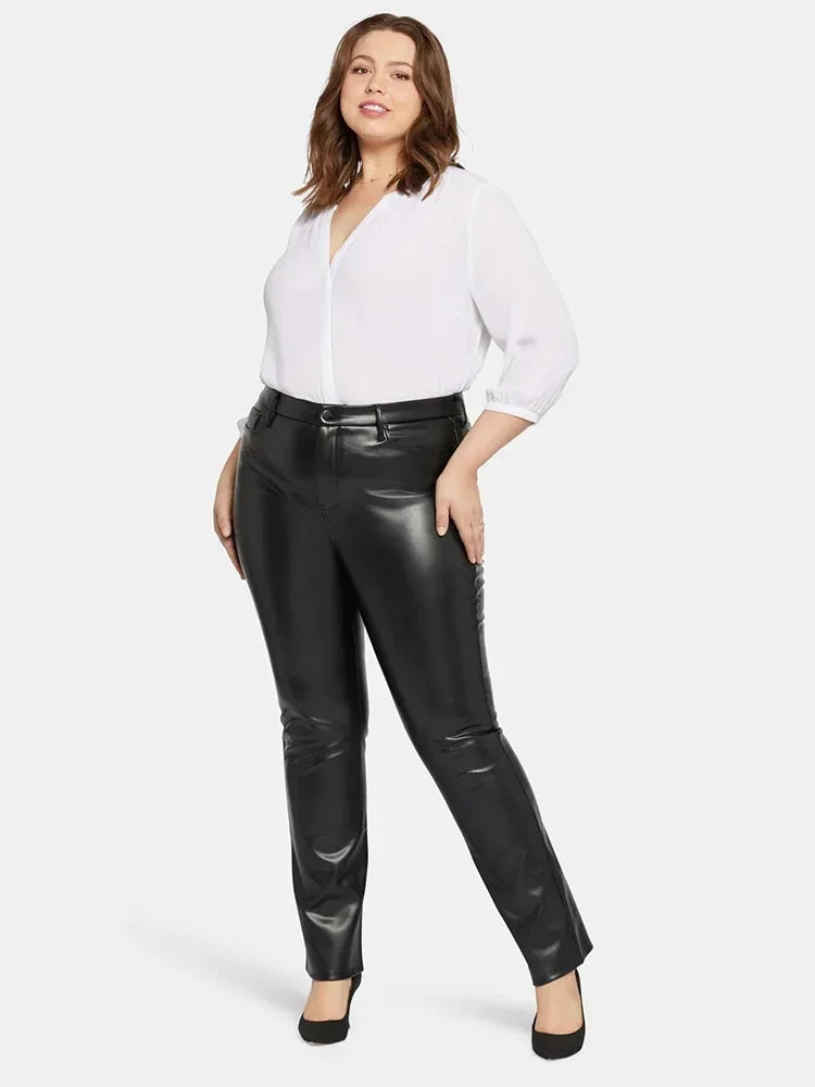 Women Plus Size Faux Leather Pants High Waist Sexy PU Trousers with Pocket Ladies Stretch Bodycon Pencil Pants 5XL 6XL 7XL New black Bazaare Mart