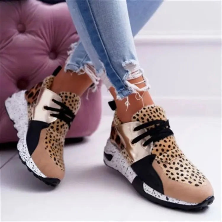Thick-Soled Leopard Color-Block Sneakers