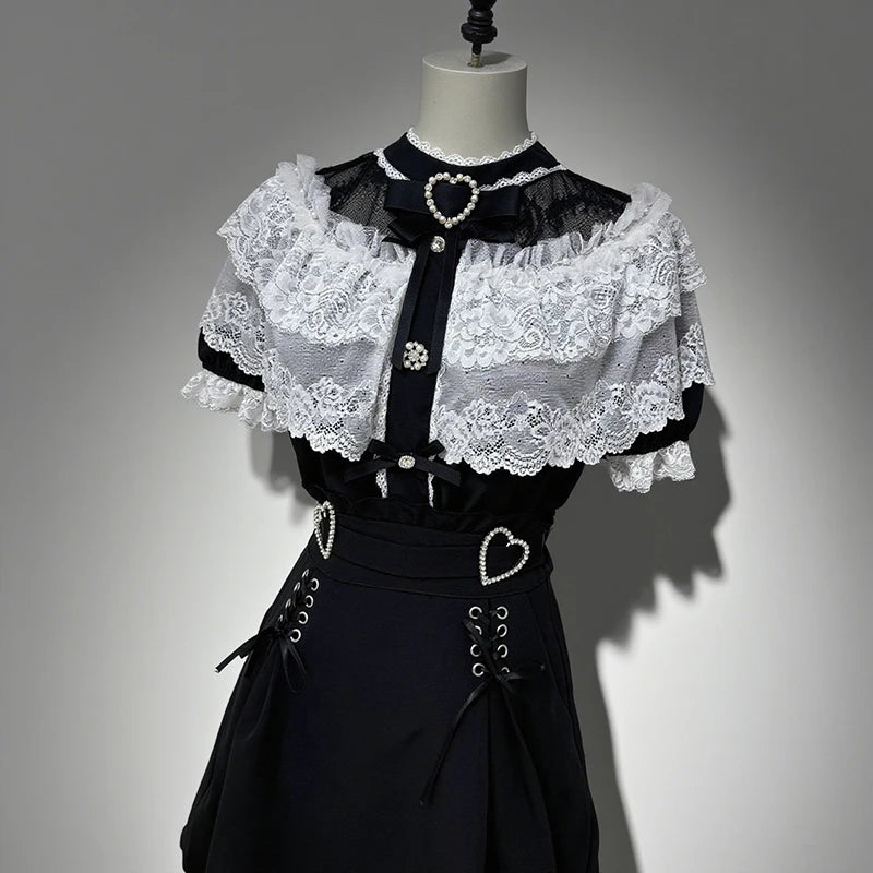 Women's Kawaii Lolita Blouse – Japanese-Inspired Peter Pan Collar Shirt with Lace & Bow Details Bazaare Mart Blouse