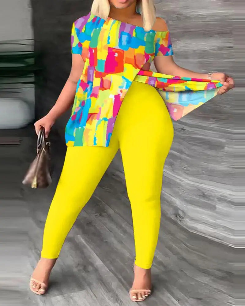Women's Two-Piece Ruffle Sleeve Top & Pants Set