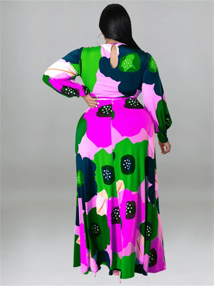 Colorful Long Sleeve Large Print Flower Maxi Dress Bazaare Mart Colorful Long Sleeve Large Print Flower Maxi Dress