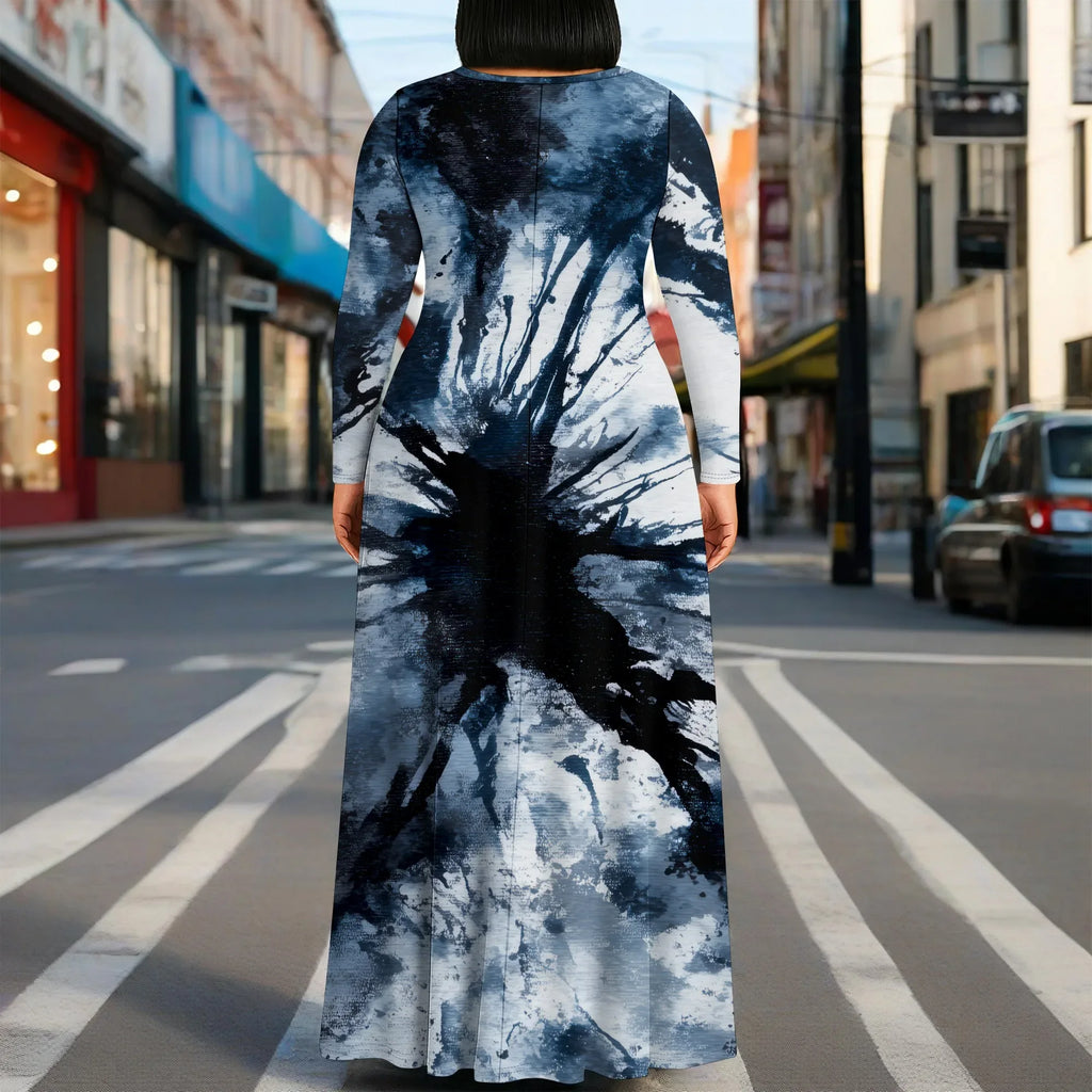Tie Dye Print Scoop Neck Long Sleeve Maxi Dress Bazaare Mart Tie Dye Print Scoop Neck Long Sleeve Maxi Dress