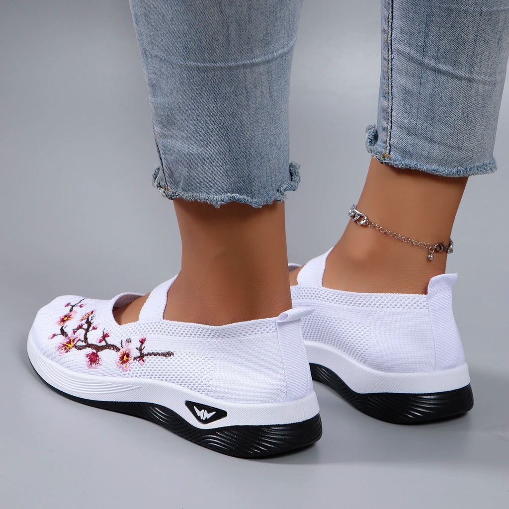 Floral Breathable Mesh Flat Shoes