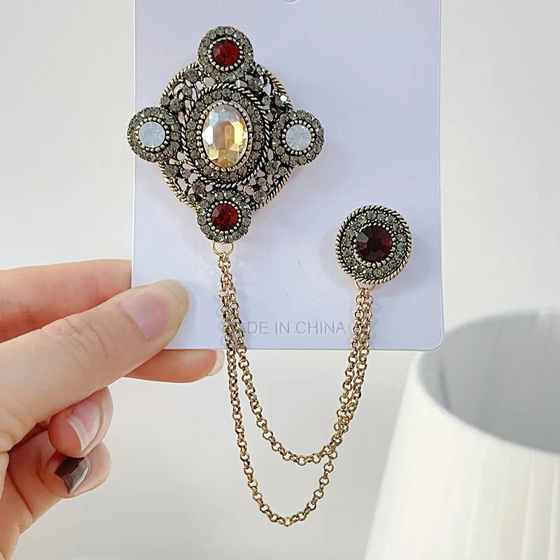 Double Retro Chained Brooch E8-5-9665 Bazaare Mart Double Retro Chained Brooch