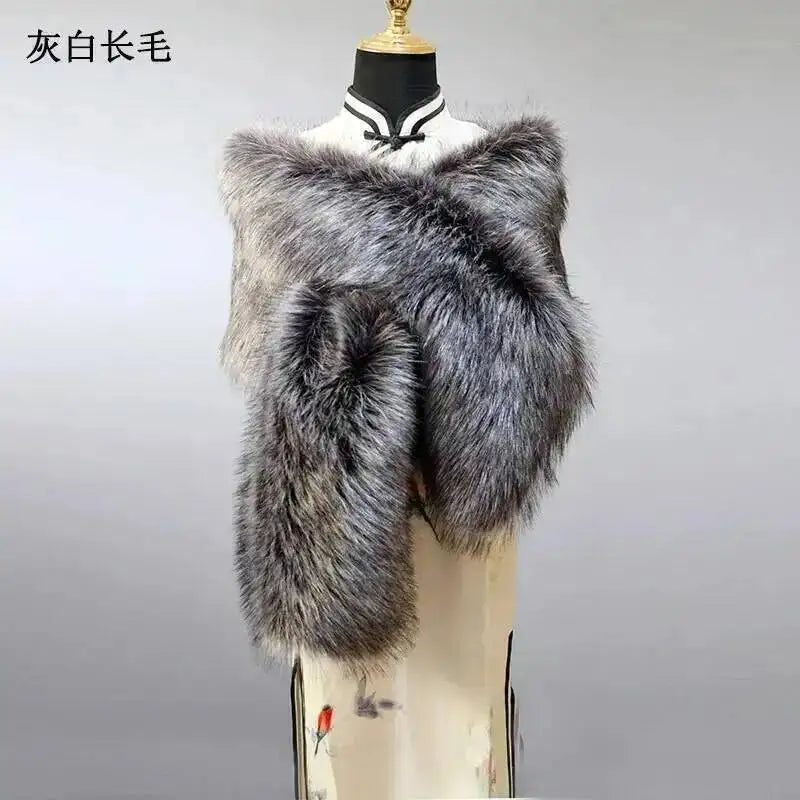Faux Fur Stole Gray white Bazaare Mart Faux Fur Stole