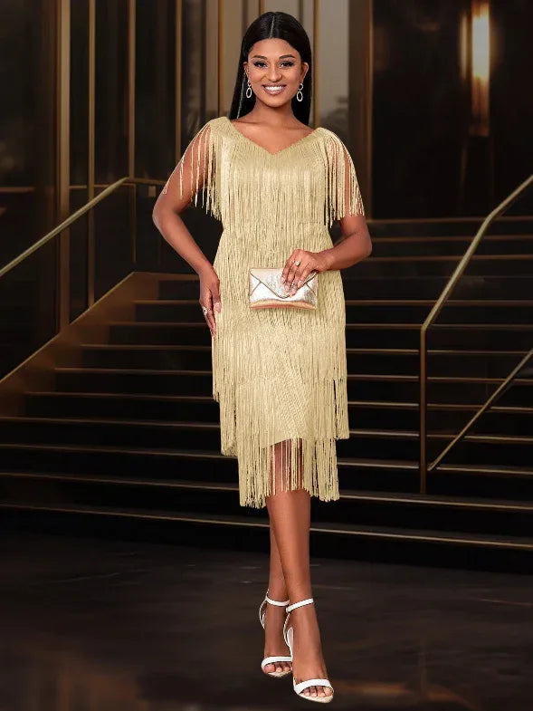 Retro Sleeveless Midi Tassel Dresses Khaki Bazaare Mart Midi Tassel Dress