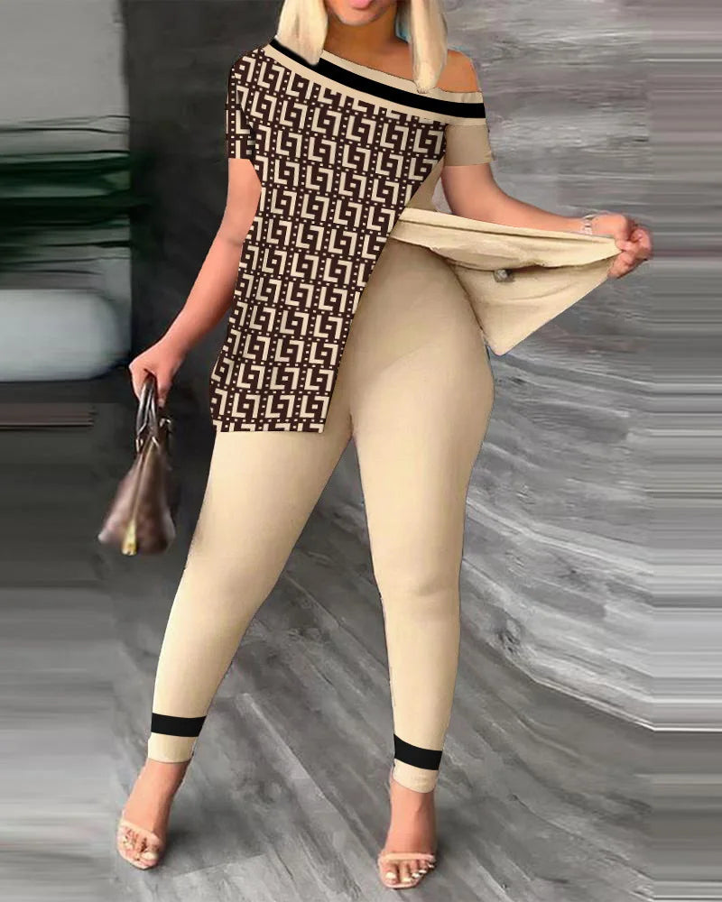 Women's Two-Piece Ruffle Sleeve Top & Pants Set