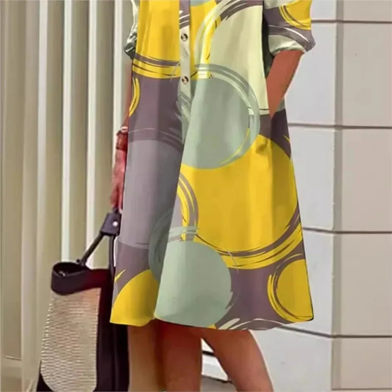 Retro Yellow and Green Abstract Blouse Dress Bazaare Mart Retro Shirt Dress