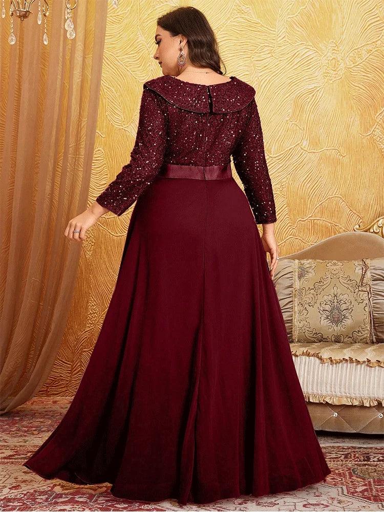 V Neck Sequined Long Sleeve Chiffon Evening Gown Bazaare Mart Long Sleeve Evening Gown