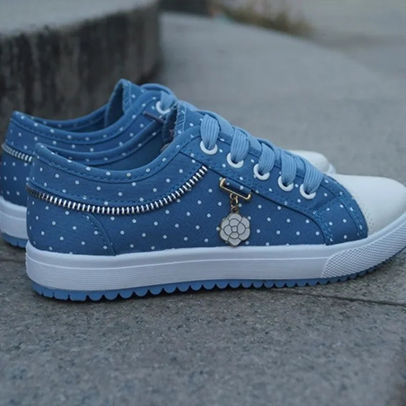 Unique Hollow Mesh Polka Dot Denim Sneakers
