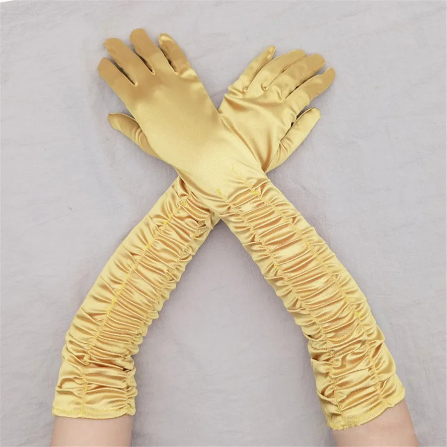 Satin Pleated Opera Gloves gold Bazaare Mart Satin Opera Gloves