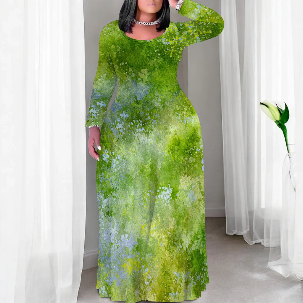 Tie Dye Print Scoop Neck Long Sleeve Maxi Dress Bazaare Mart Tie Dye Print Scoop Neck Long Sleeve Maxi Dress