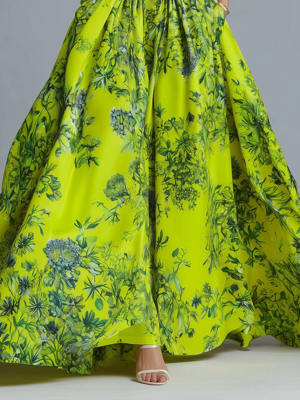 Green Floral Print A-Line Maxi Dress
