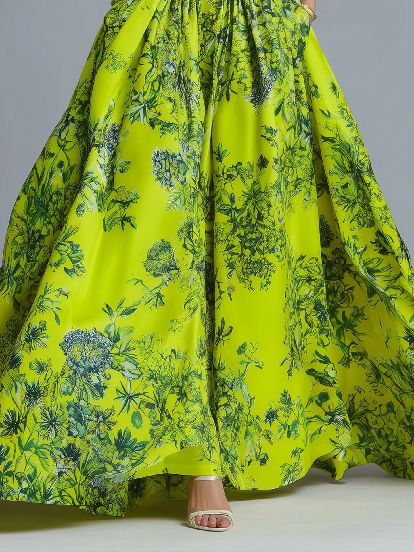 Green Floral Print A-Line Maxi Dress