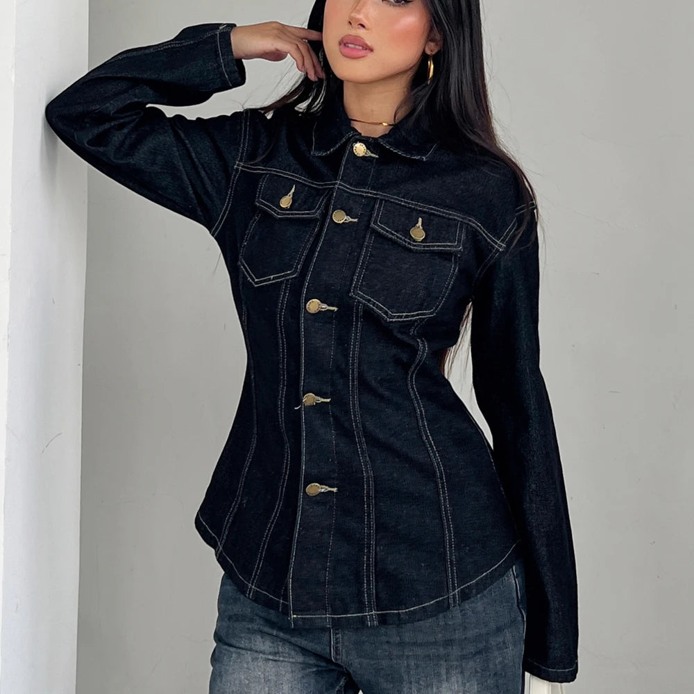 Vintage Midnight Blue Denim Button-Up Shacket