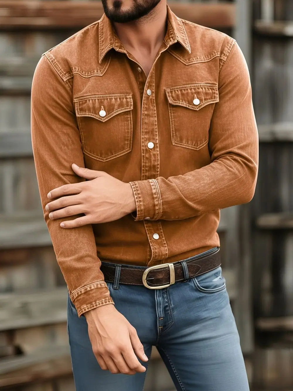 Men's Vintage Washed Denim Button Up Shirt