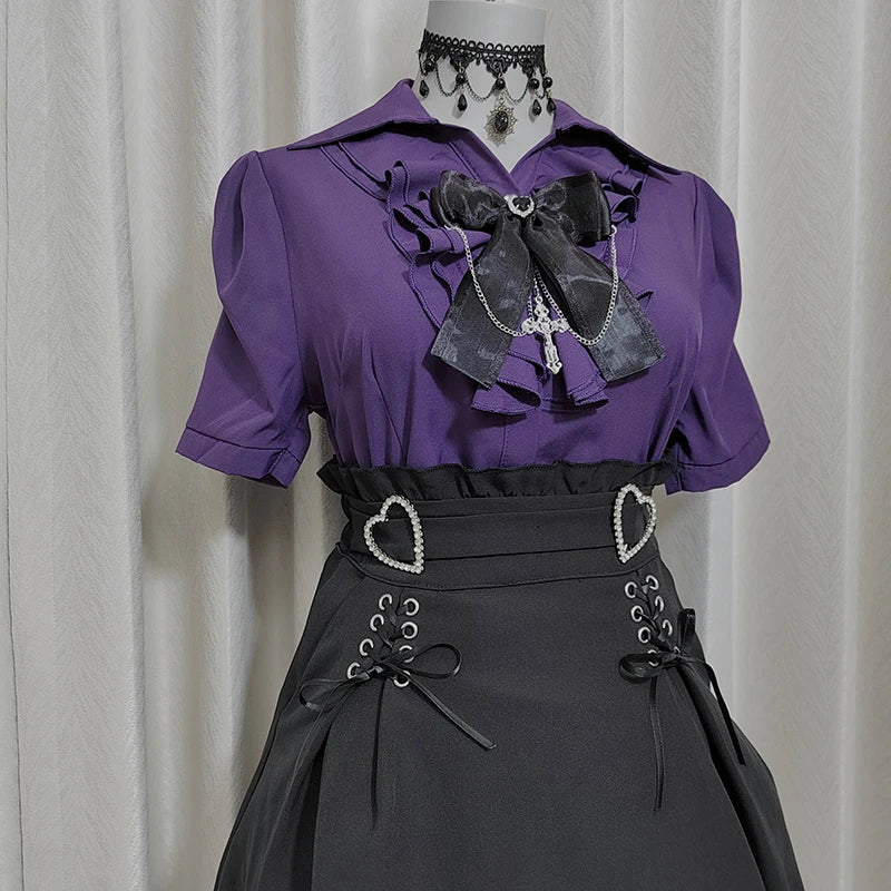 Women's Kawaii Lolita Blouse – Japanese-Inspired Peter Pan Collar Shirt with Lace & Bow Details Bazaare Mart Blouse