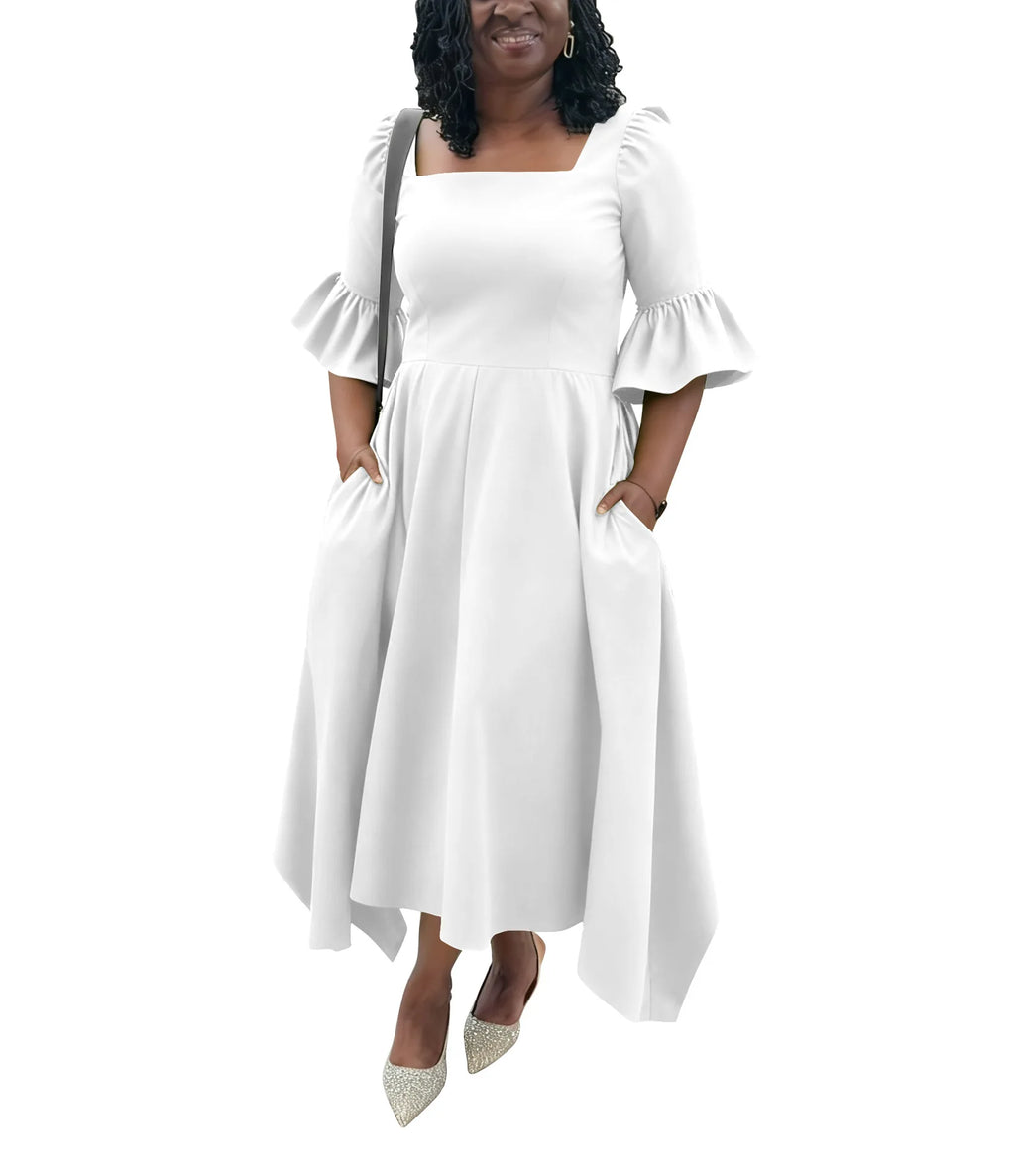 Ruffle Sleeve Square Neck Midi Dress Bazaare Mart Plus Size Half Sleeve Midi Dress