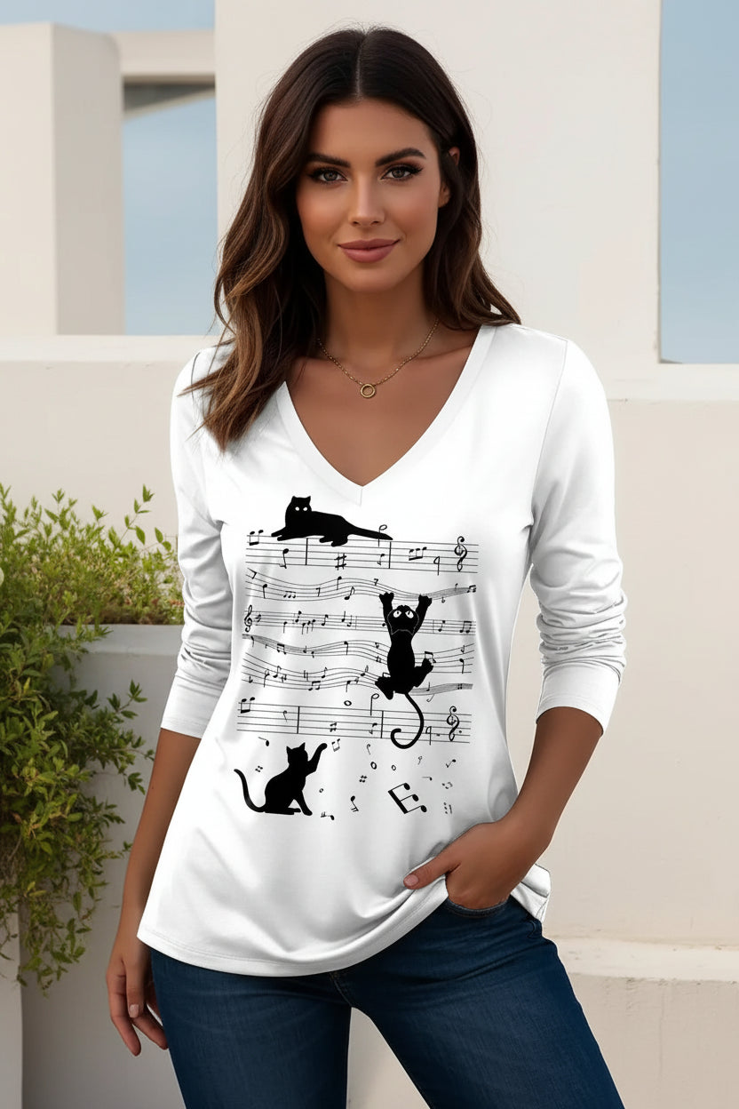Women's Music Festival Graphic Long Sleeve V-Neck Tee AFZHH20252417Q Bazaare Mart Long Sleeve V-Neck Tee