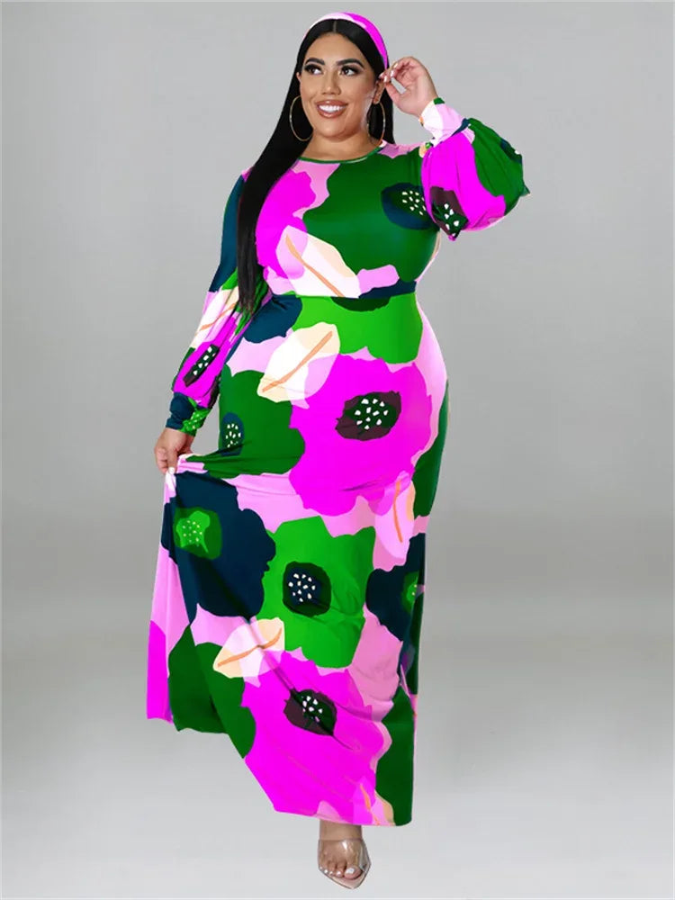 Colorful Long Sleeve Large Print Flower Maxi Dress Bazaare Mart Colorful Long Sleeve Large Print Flower Maxi Dress