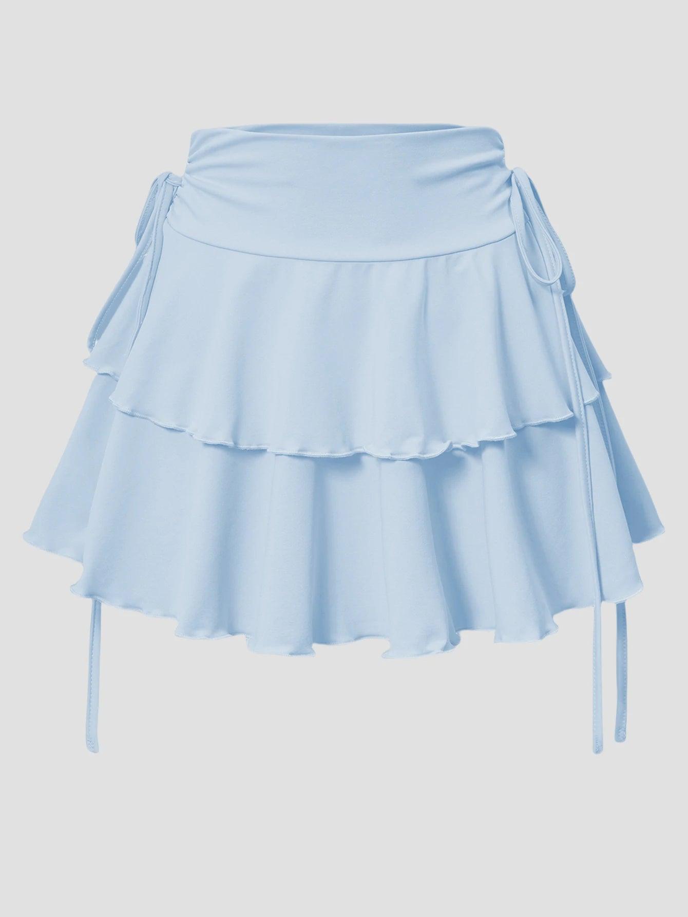 Cute Layered Side Lace Up Mini Skirt SKY Blue Bazaare Mart Mini Skirt