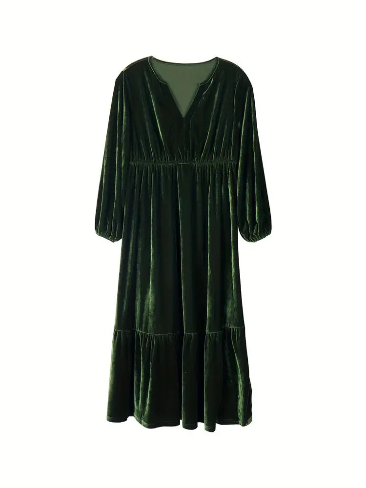 Velvet V-Neck Long-Sleeve Maxi Dress Green Bazaare Mart Long-Sleeve Maxi Dress