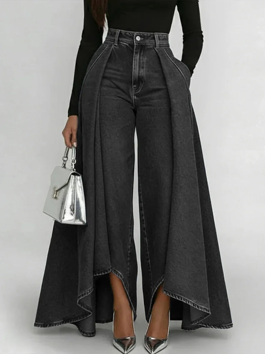 Asymmetrical Wrap Wide Leg Denim Jeans