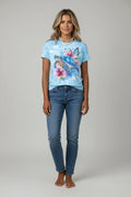 Light Blue Women's Tee - Blue Turtle & Hibiscus Graphic, Tropical Beach Print Design for Casual Daily Wear TX-WMYZ-256 Bazaare Mart