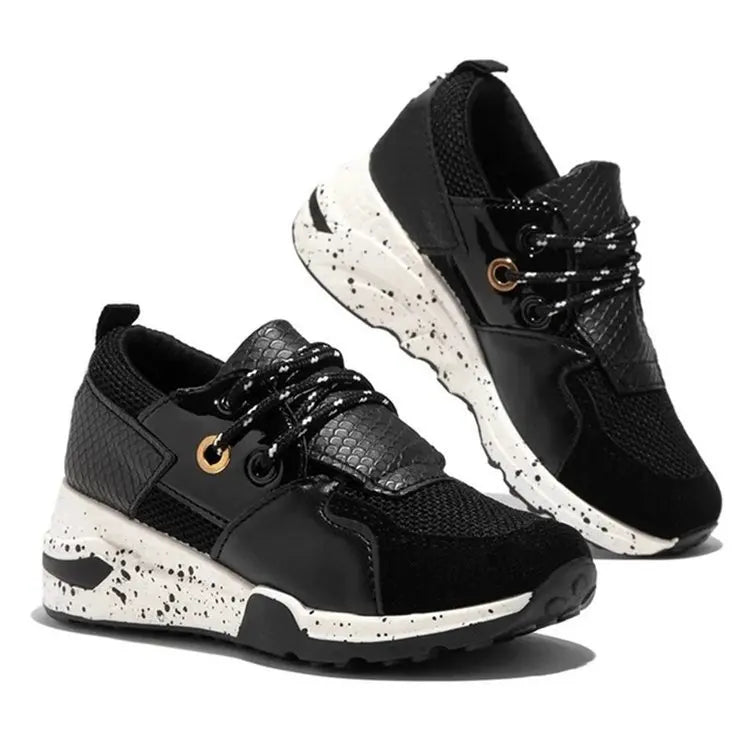 Thick-Soled Leopard Color-Block Sneakers