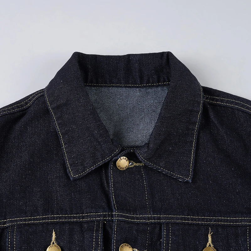 Vintage Midnight Blue Denim Button-Up Shacket