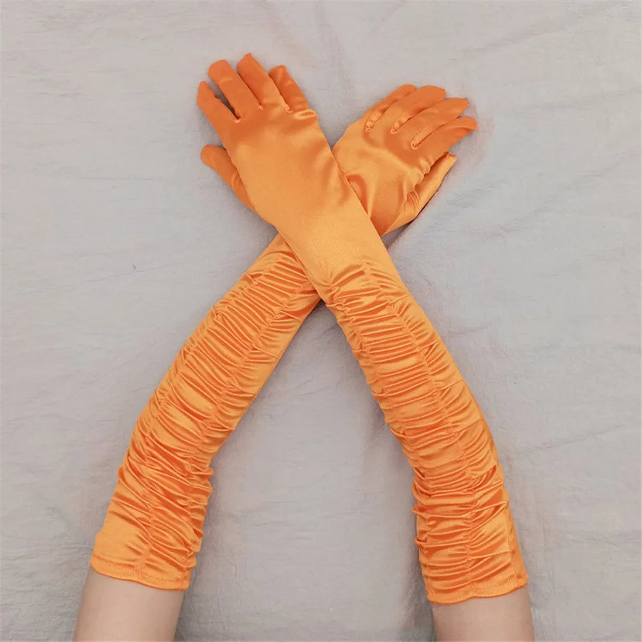 Satin Pleated Opera Gloves orange Bazaare Mart Satin Opera Gloves