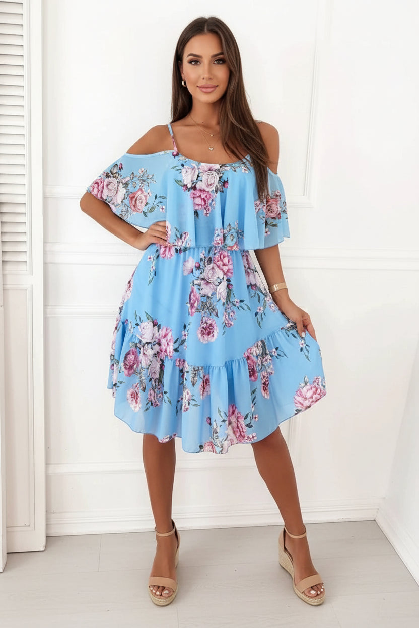 Women's Summer V-Neck Sleeveless Sling Camisole Commuting Printed Chiffon Bohemian Floral Dress For Women D Bazaare Mart