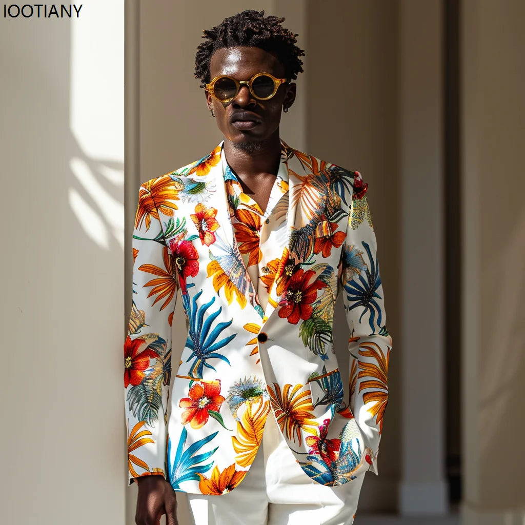 Men's Floral Print Suit Jacket