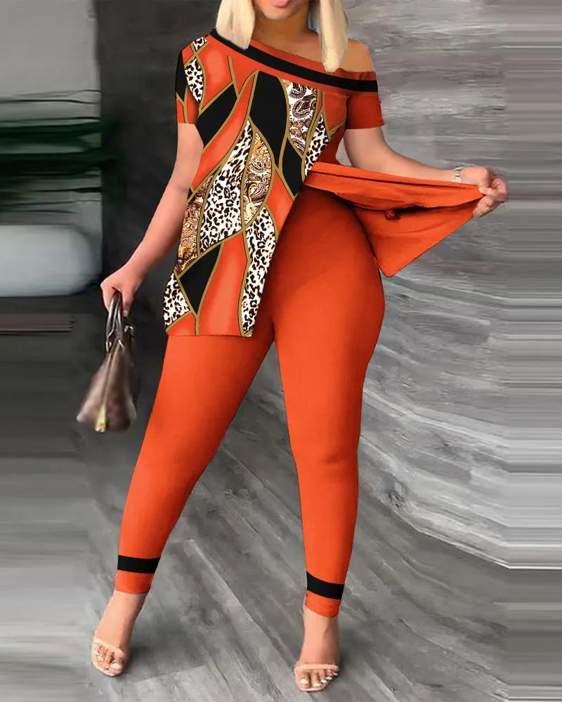 Women's Two-Piece Ruffle Sleeve Top & Pants Set