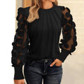 Women's Pleated Blouse with 3D Floral Mesh Sleeve